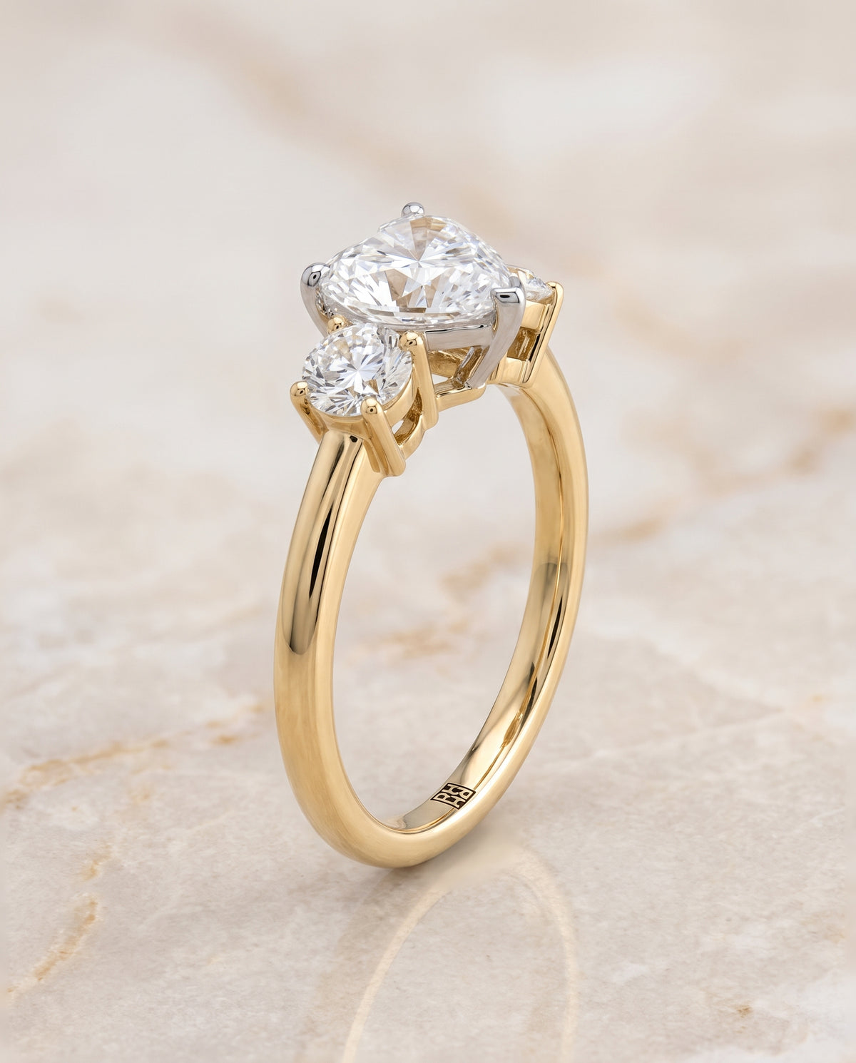The Anita Classic Three Stone Heart Engagement Ring Setting in 18K Yellow Gold