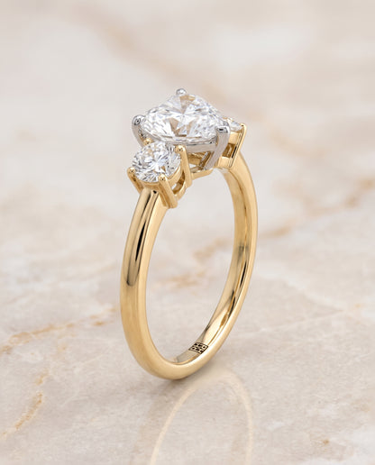 The Anita Classic Three Stone Heart Engagement Ring Setting in 18K Yellow Gold