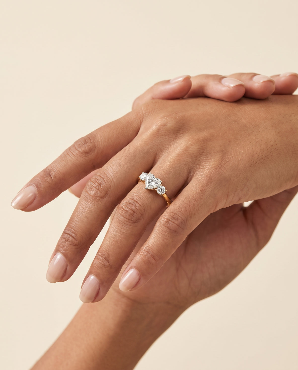 The Anita Classic Three Stone Heart Engagement Ring Setting in 18K Yellow Gold
