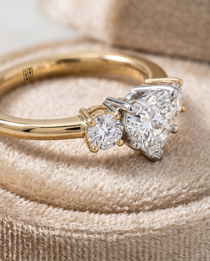 The Anita Classic Three Stone Heart Engagement Ring Setting in 18K Yellow Gold