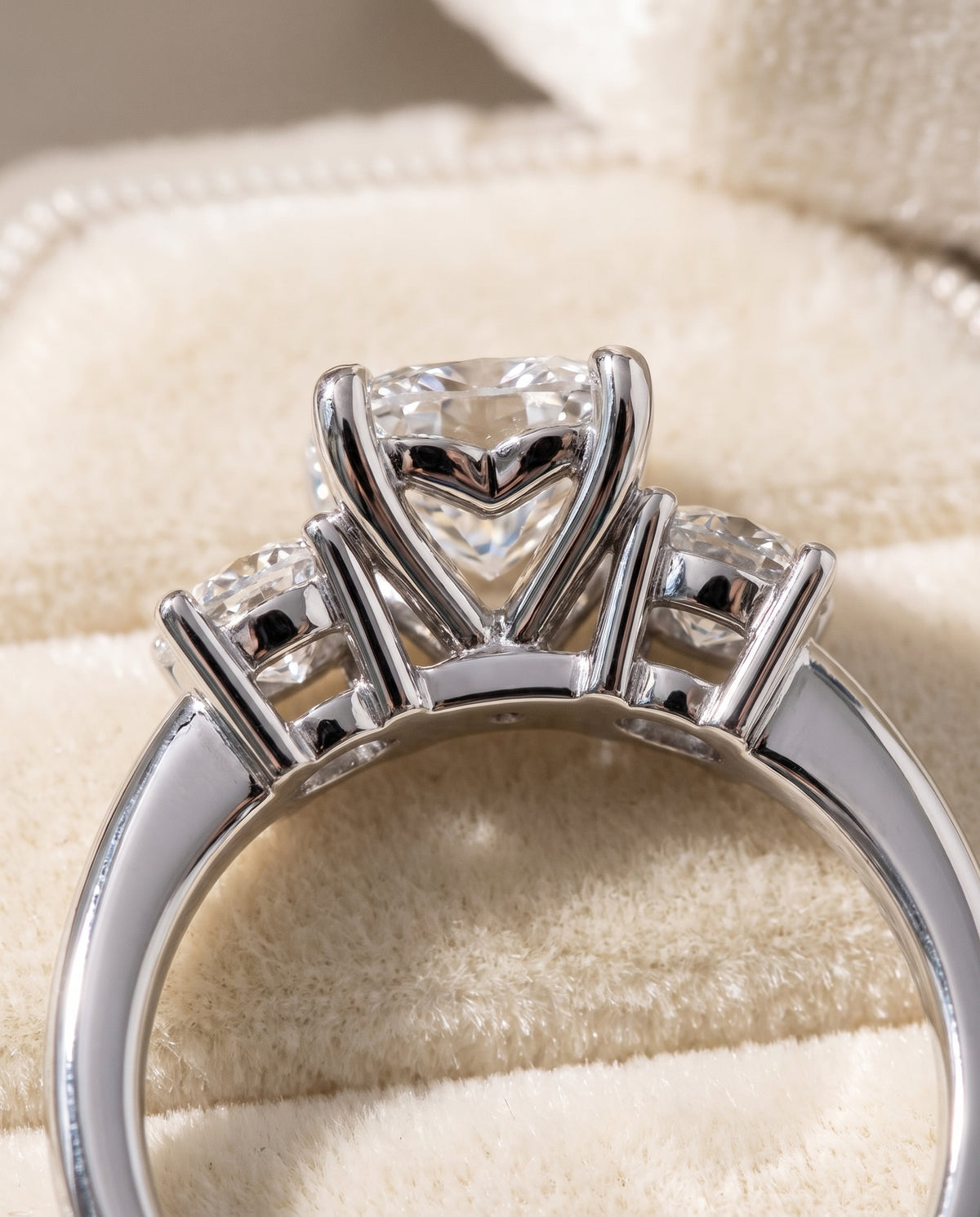 The Anita Classic Three Stone Heart Engagement Ring Setting in Platinum