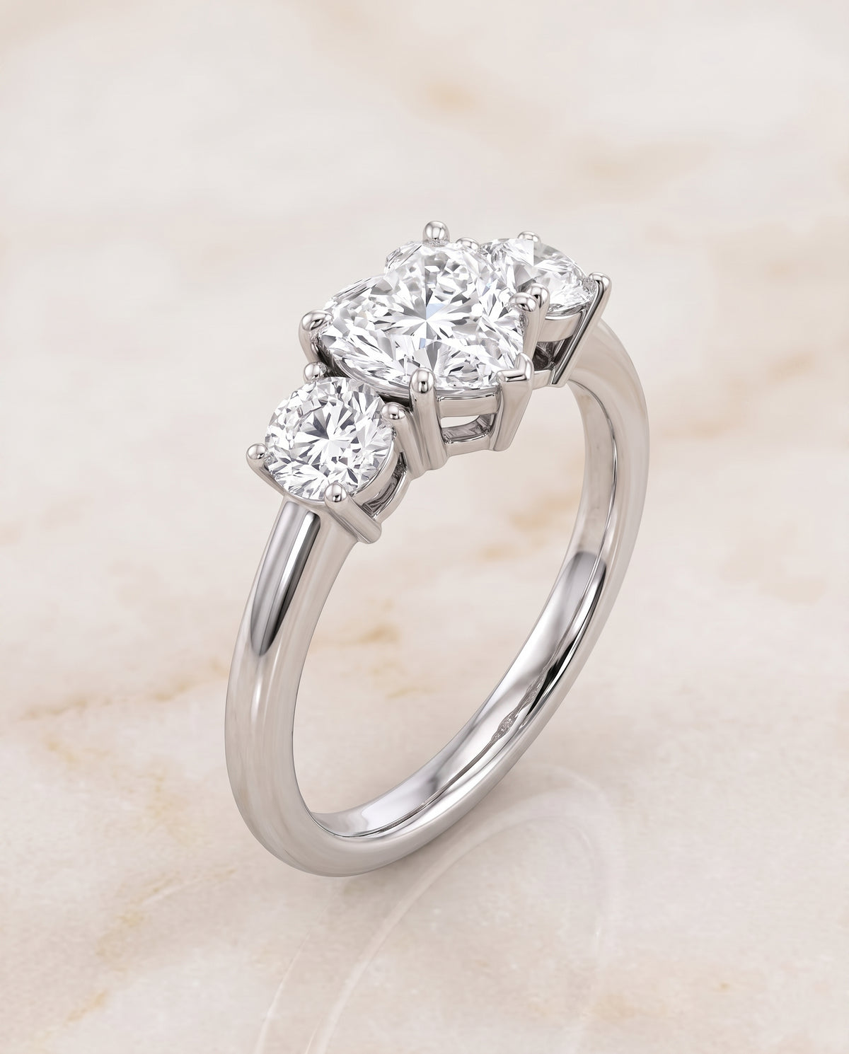 The Anita Classic Three Stone Heart Engagement Ring Setting in Platinum