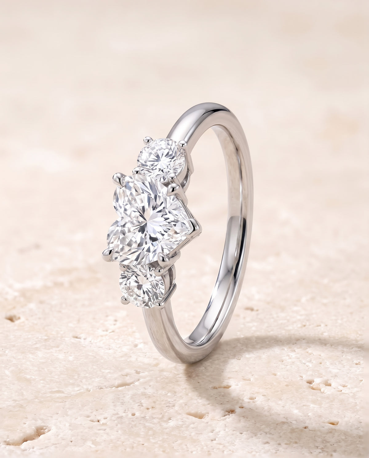 The Anita Classic Three Stone Heart Engagement Ring Setting in Platinum