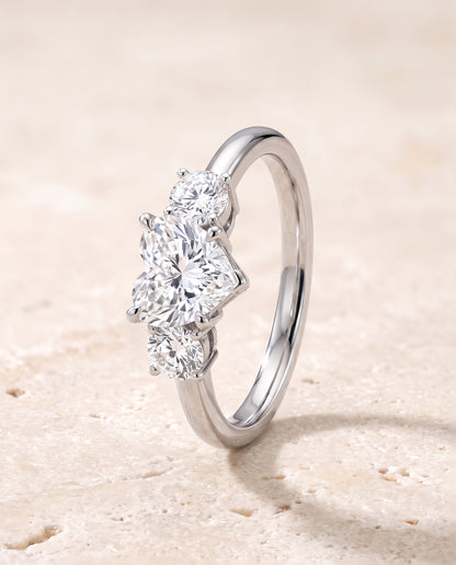 The Anita Classic Three Stone Heart Engagement Ring Setting in Platinum