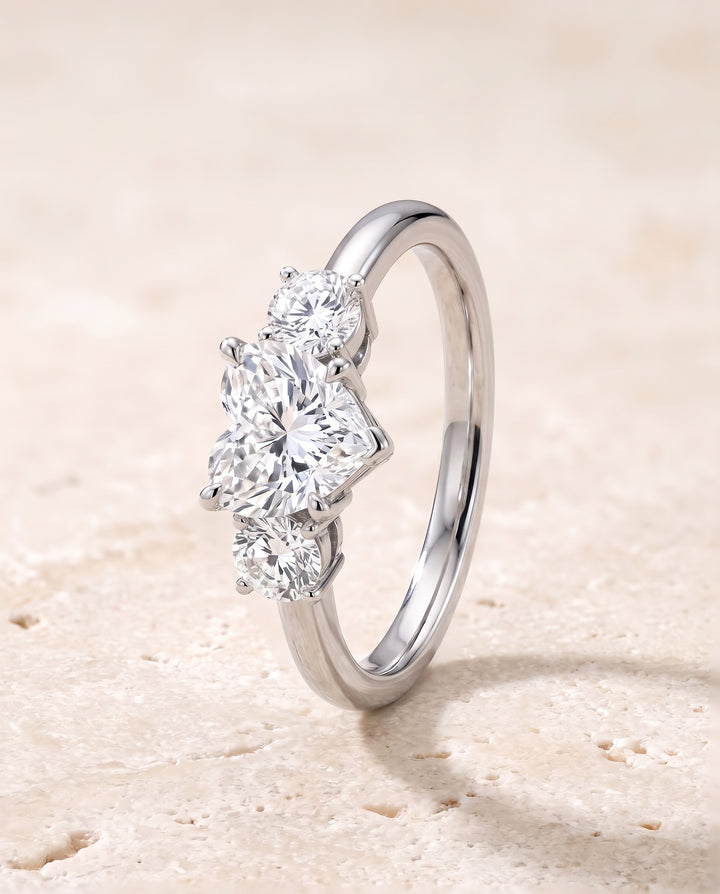 The Anita Classic Three Stone Heart Engagement Ring Setting in Platinum