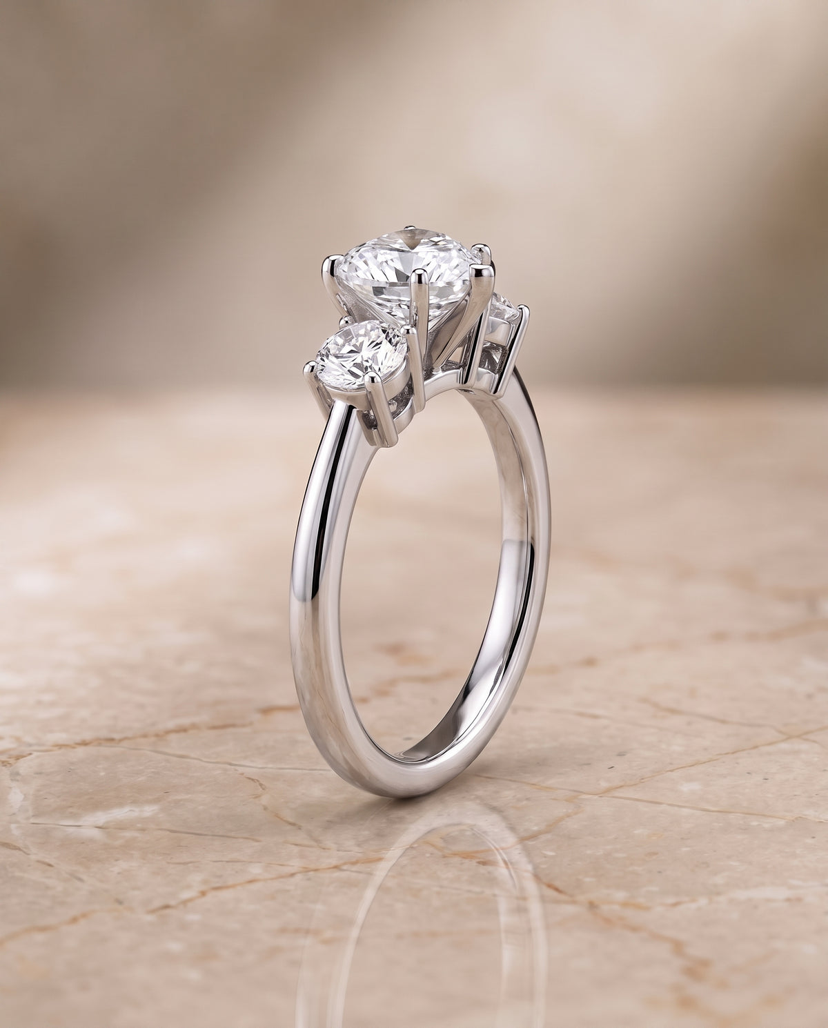 The Anita Classic Three Stone Heart Engagement Ring Setting in Platinum