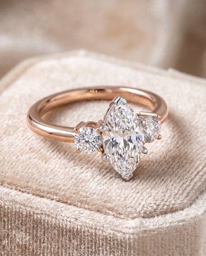 The Anita Classic Three Stone Marquise Engagement Ring Setting in 14K Rose Gold