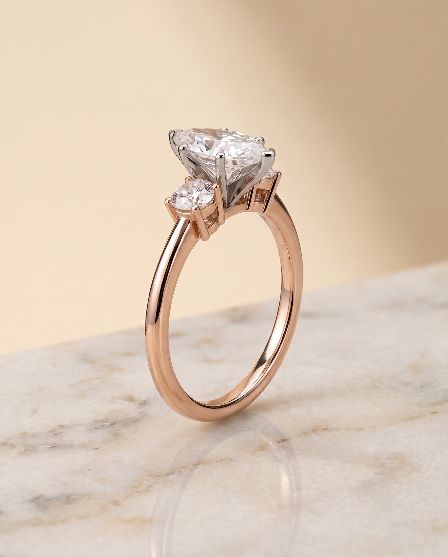 The Anita Classic Three Stone Marquise Engagement Ring Setting in 14K Rose Gold