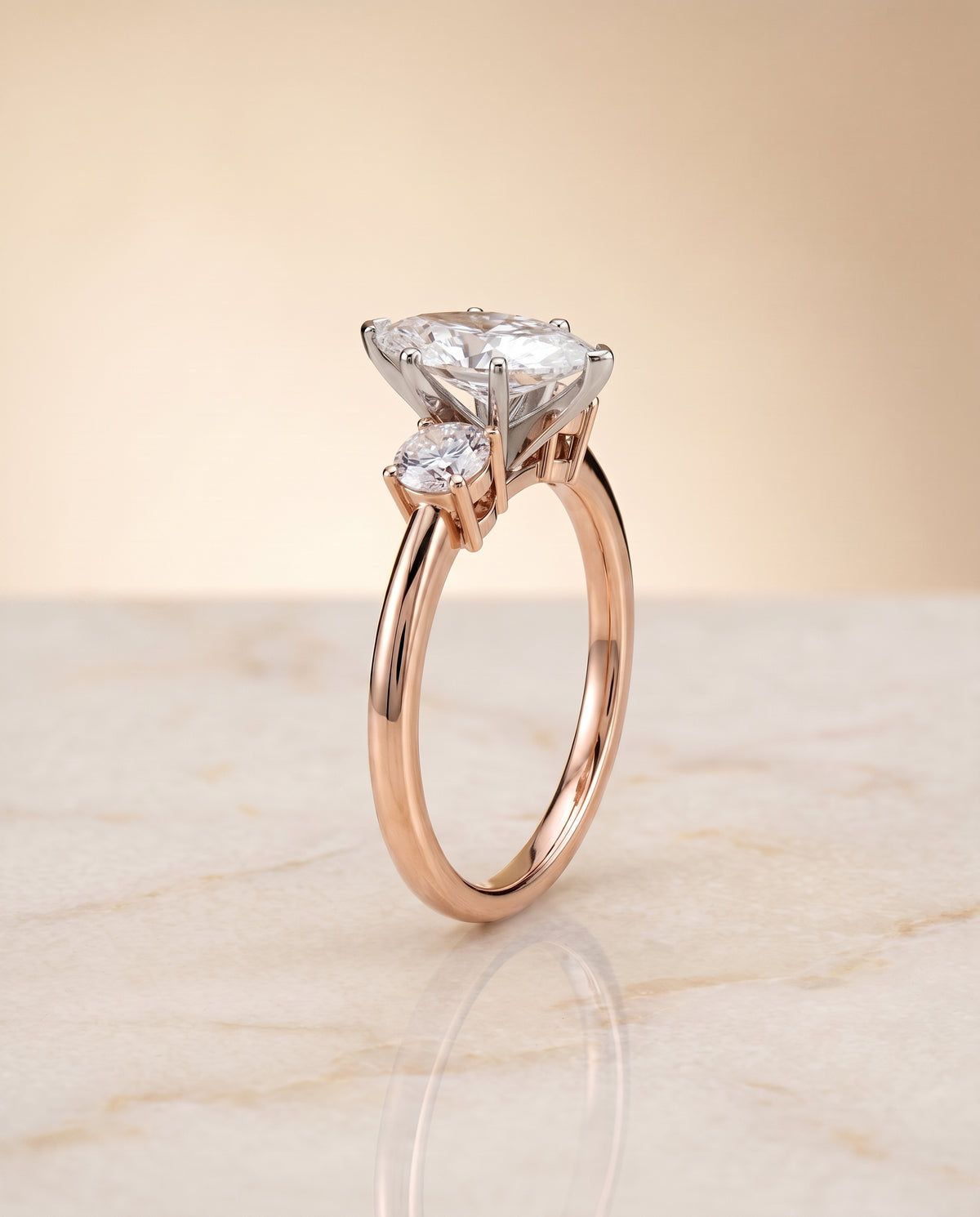 The Anita Classic Three Stone Marquise Engagement Ring Setting in 14K Rose Gold