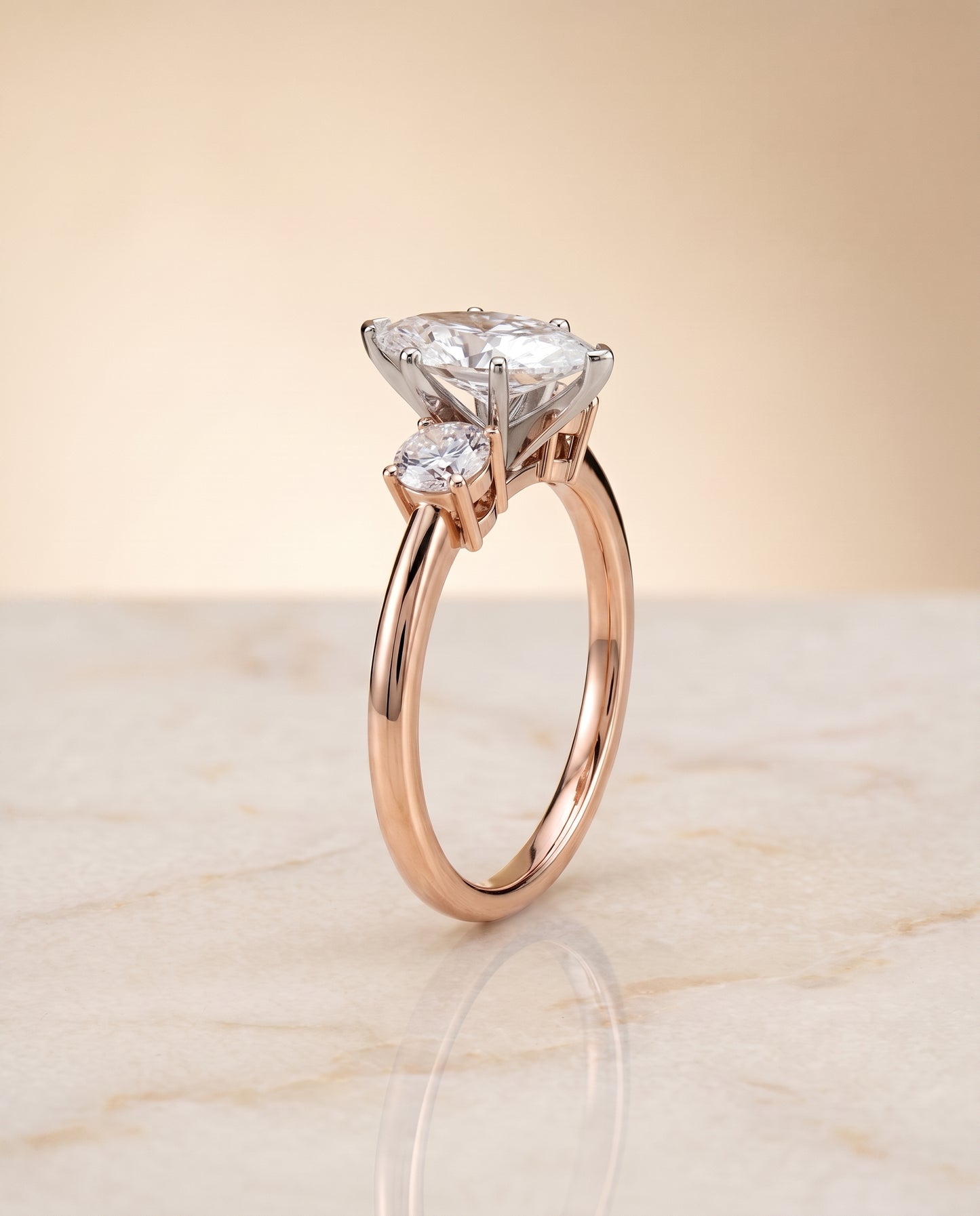 The Anita Classic Three Stone Marquise Engagement Ring Setting in 14K Rose Gold