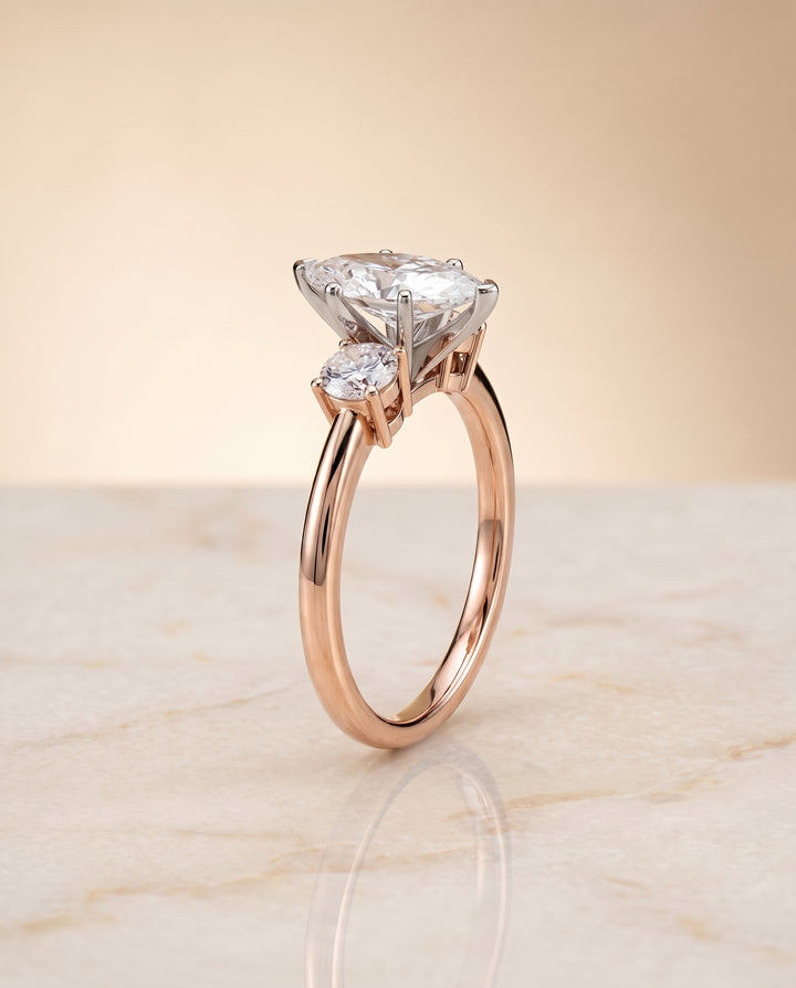 The Anita Classic Three Stone Marquise Engagement Ring Setting in 14K Rose Gold
