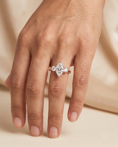 The Anita Classic Three Stone Marquise Engagement Ring Setting in 14K Rose Gold