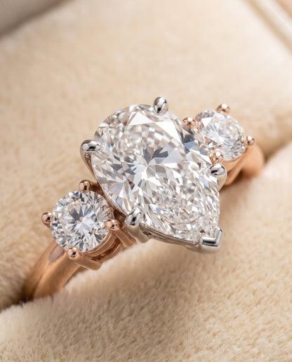 The Anita Classic Three Stone Pear Engagement Ring Setting in 14K Rose Gold