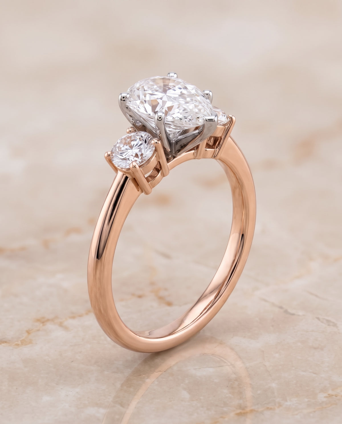 The Anita Classic Three Stone Pear Engagement Ring Setting in 14K Rose Gold