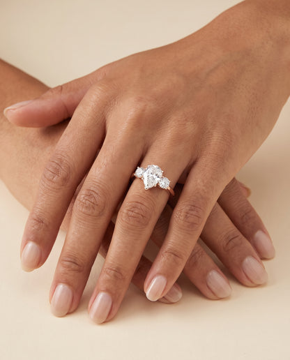 The Anita Classic Three Stone Pear Engagement Ring Setting in 14K Rose Gold