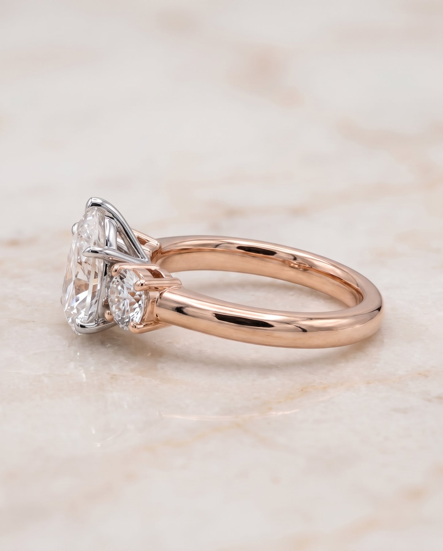 The Anita Classic Three Stone Pear Engagement Ring Setting in 14K Rose Gold