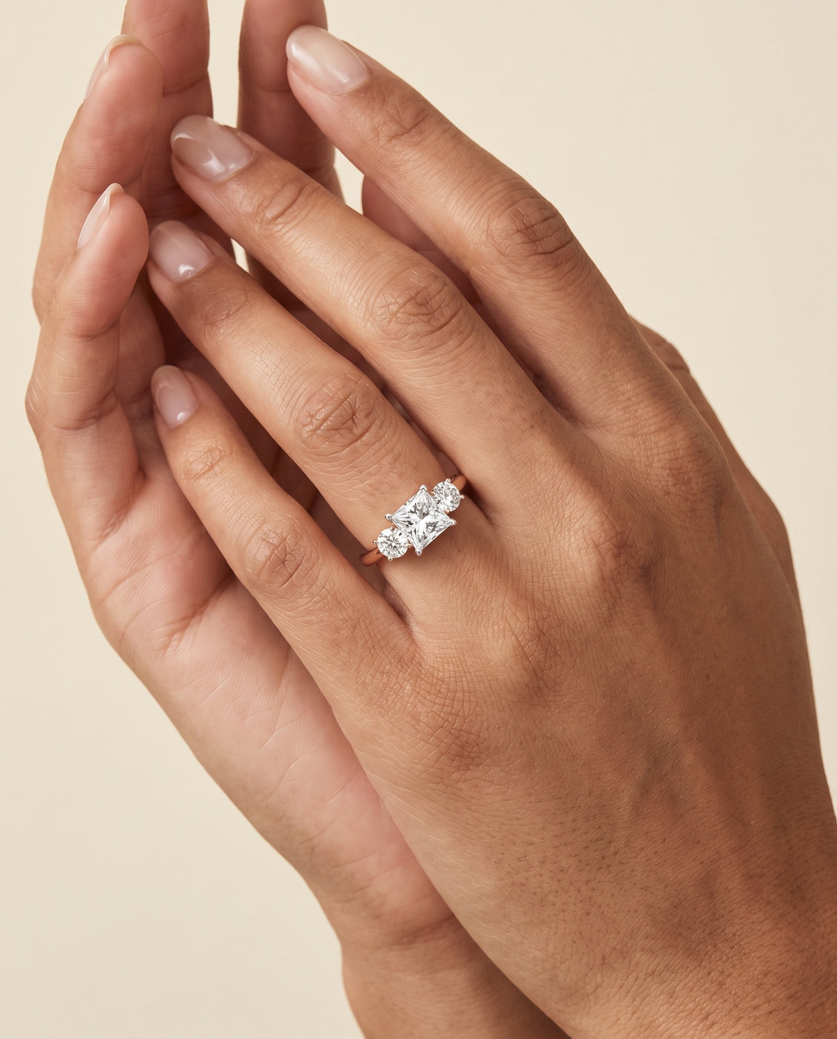 The Anita Classic Three Stone Princess Cut Engagement Ring Setting in 14K Rose Gold