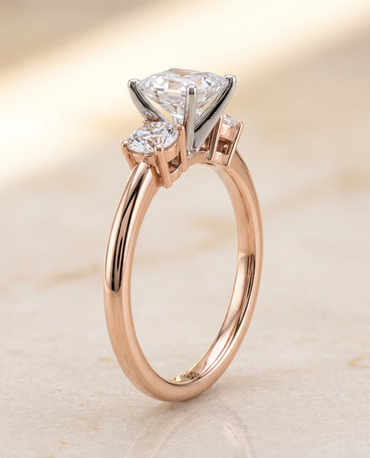 The Anita Classic Three Stone Princess Cut Engagement Ring Setting in 14K Rose Gold
