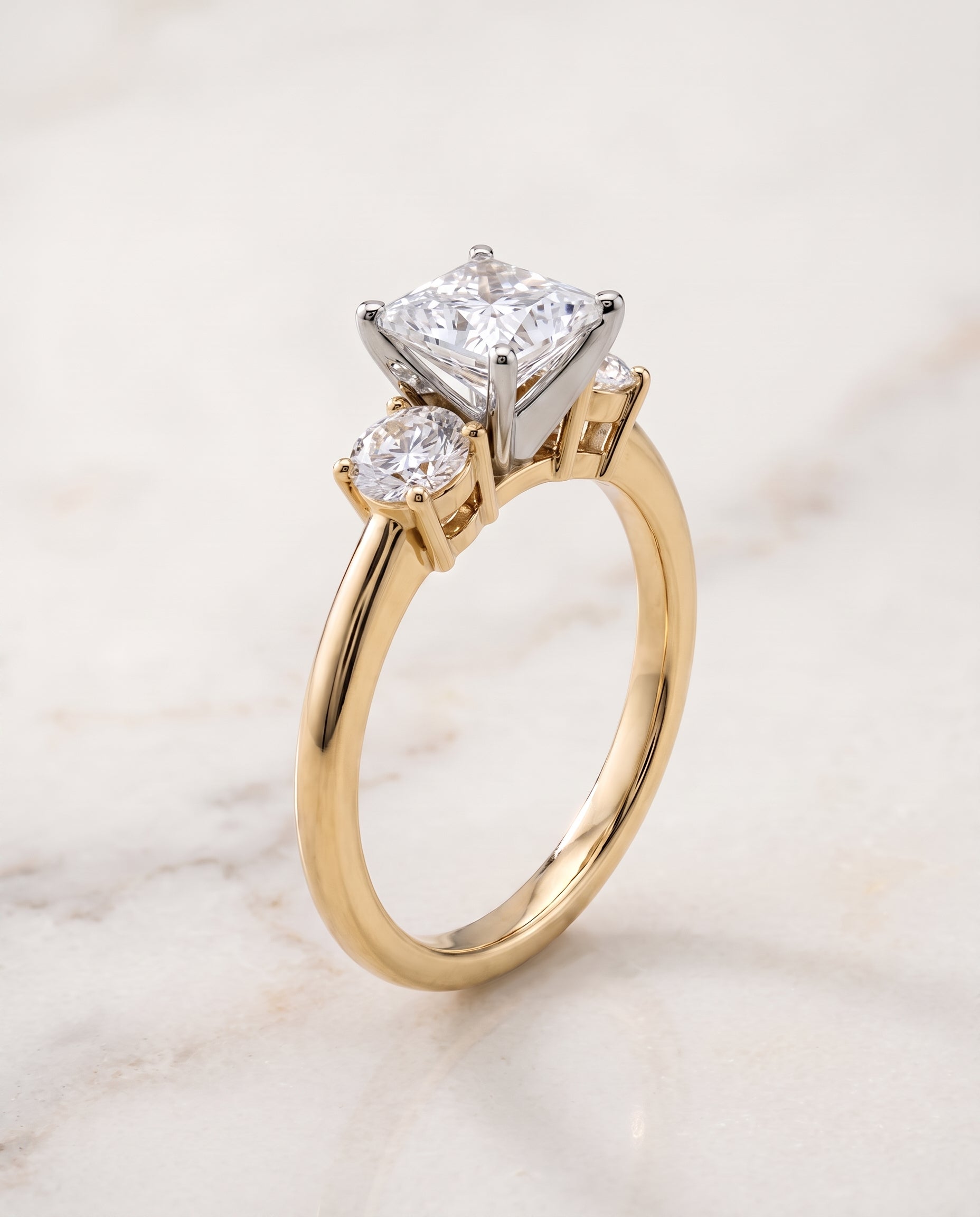Classic Three Stone styling on The Anita princess engagement ring setting | RockHer