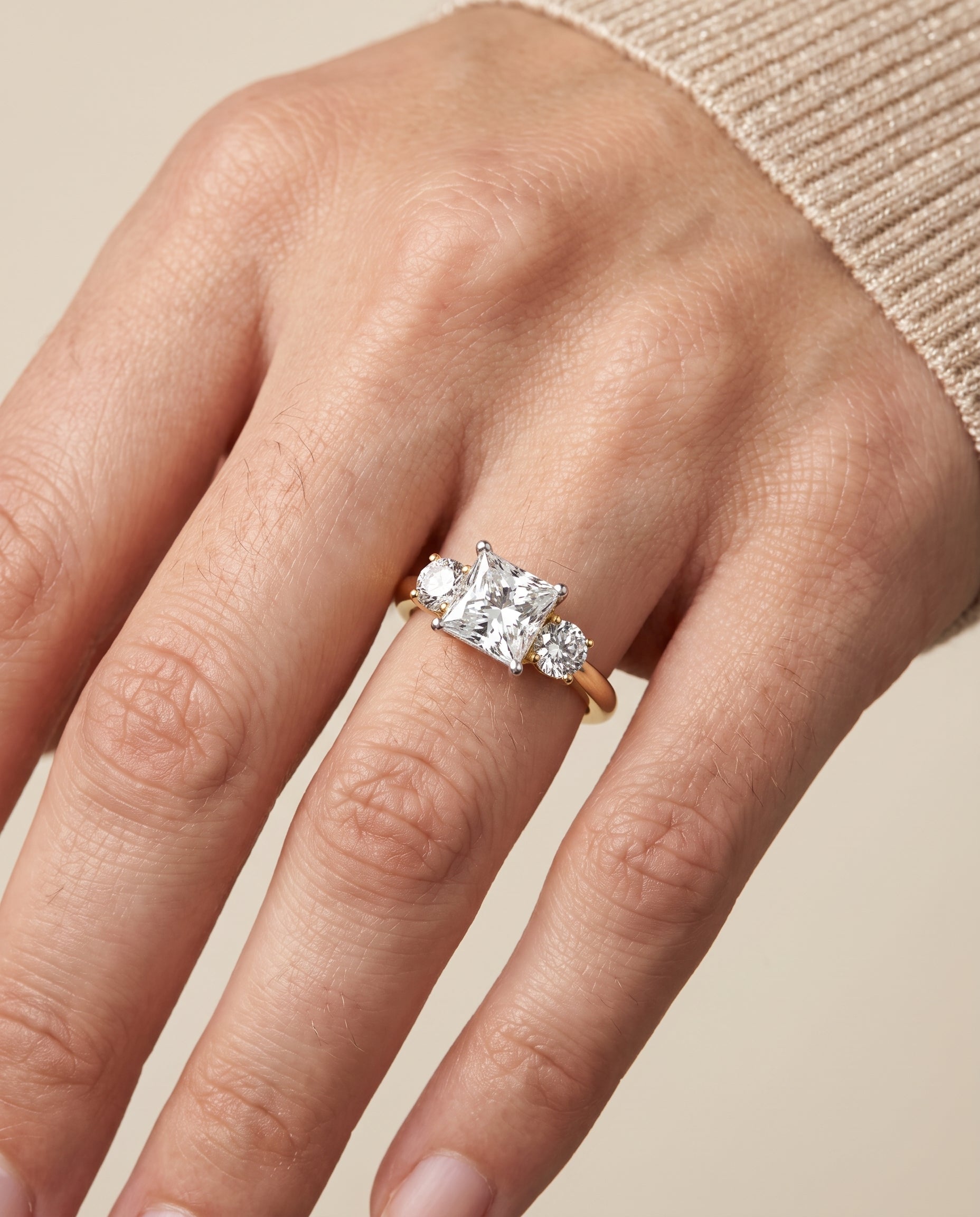 The Anita engagement ring setting in 18K Yellow Gold, classic three stone design | RockHer