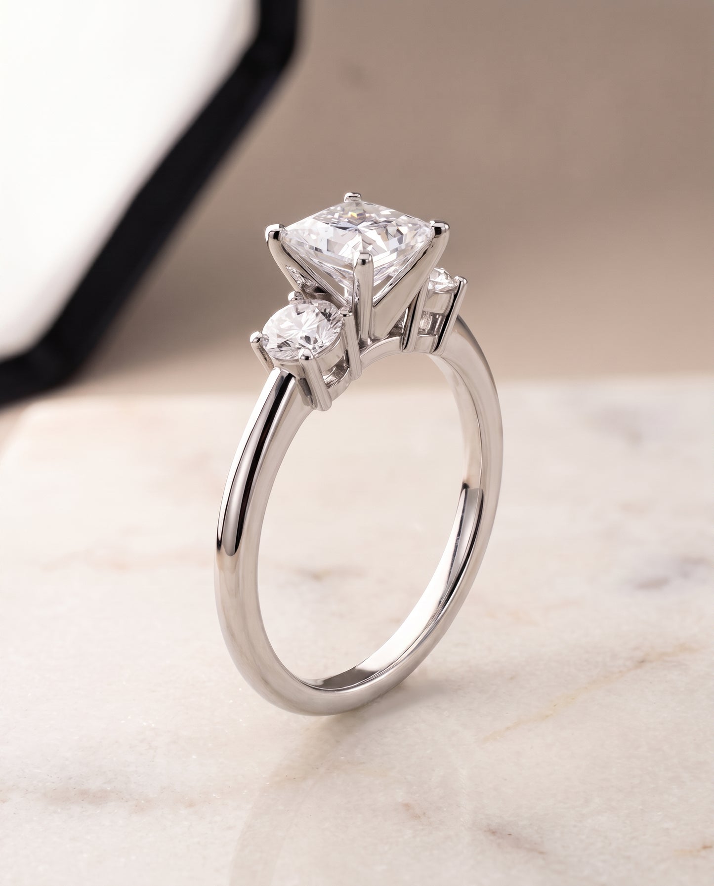 The Anita Classic Three Stone Princess Cut Engagement Ring Setting in Platinum