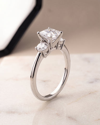 The Anita Classic Three Stone Princess Cut Engagement Ring Setting in Platinum