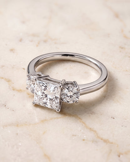 The Anita Classic Three Stone Princess Cut Engagement Ring Setting in Platinum