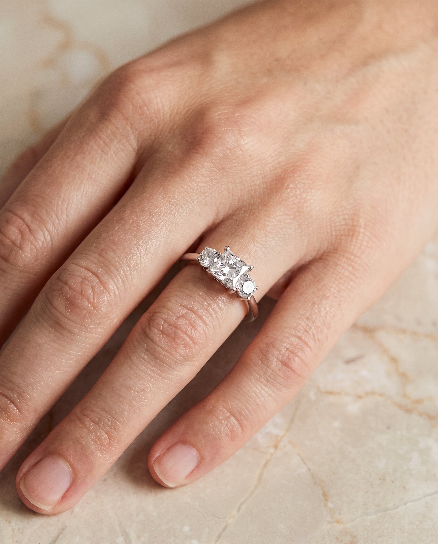The Anita Classic Three Stone Princess Cut Engagement Ring Setting in Platinum