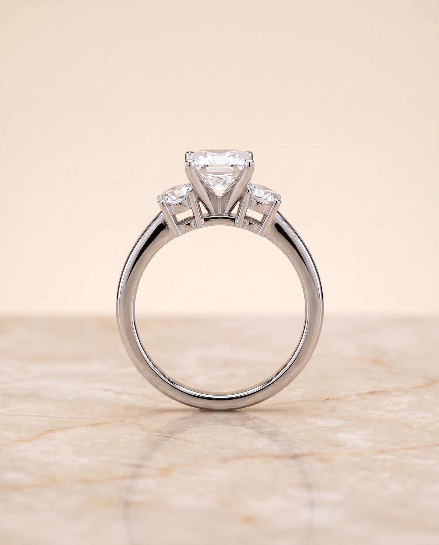 The Anita Classic Three Stone Princess Cut Engagement Ring Setting in Platinum