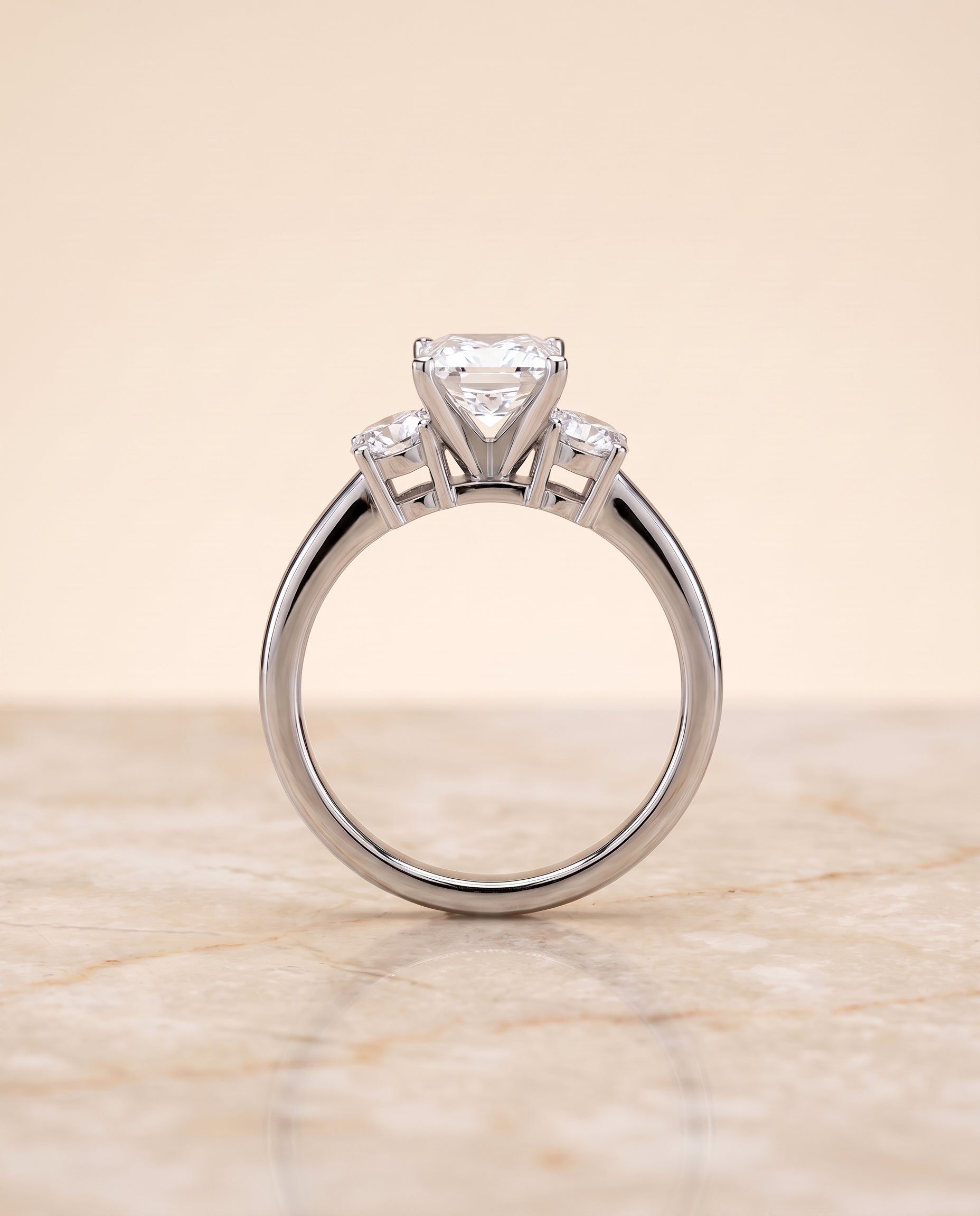 The Anita Classic Three Stone Princess Cut Engagement Ring Setting in Platinum