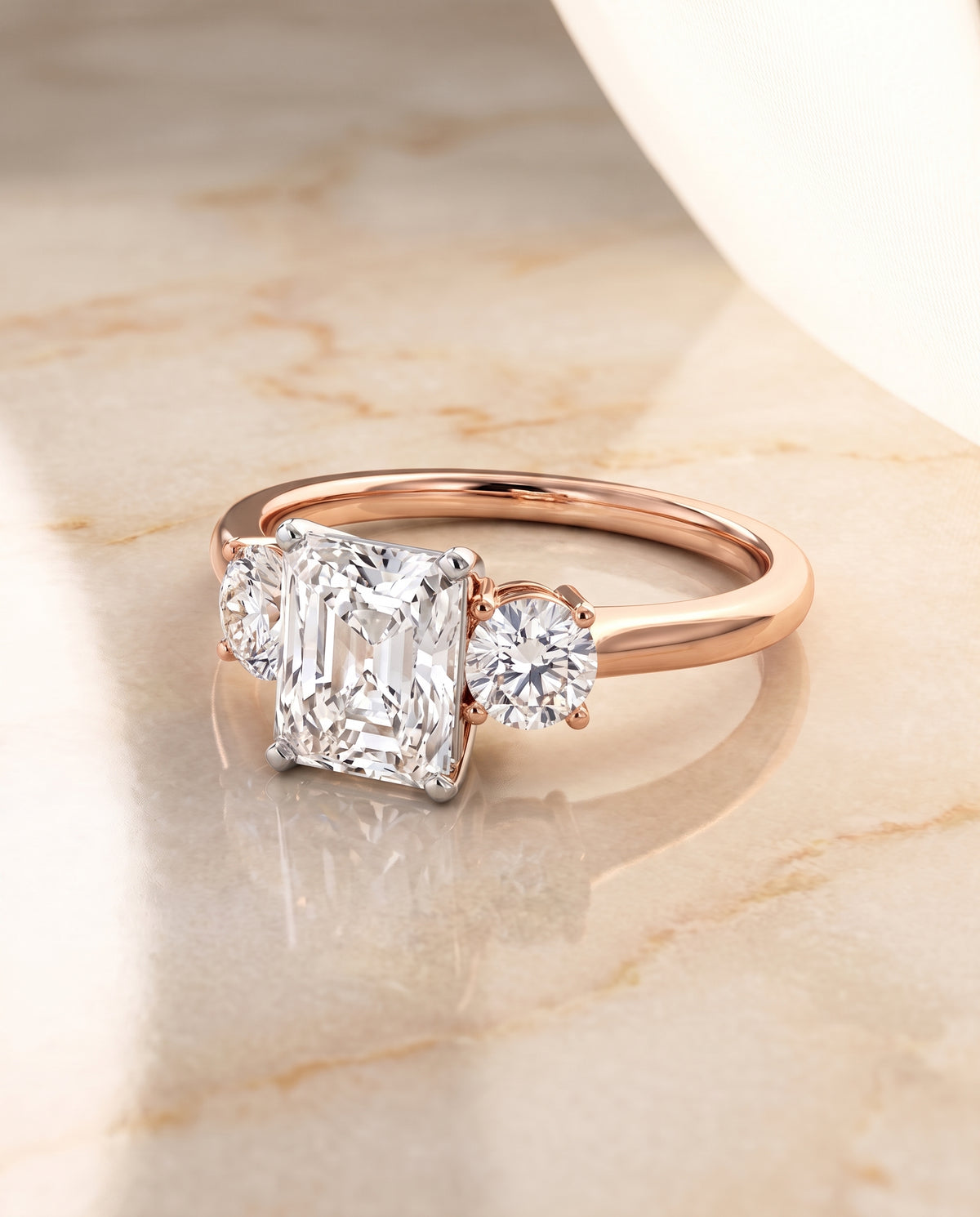 The Anita Classic Three Stone Radiant Cut Engagement Ring Setting in 14K Rose Gold