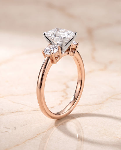The Anita Classic Three Stone Radiant Cut Engagement Ring Setting in 14K Rose Gold