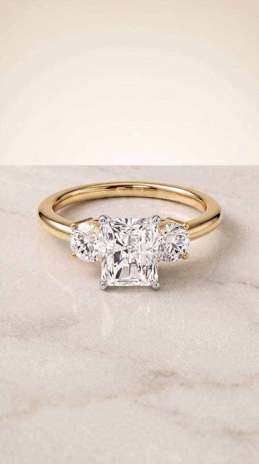 The Anita Classic Three Stone Radiant Cut Engagement Ring Setting in 18K Yellow Gold