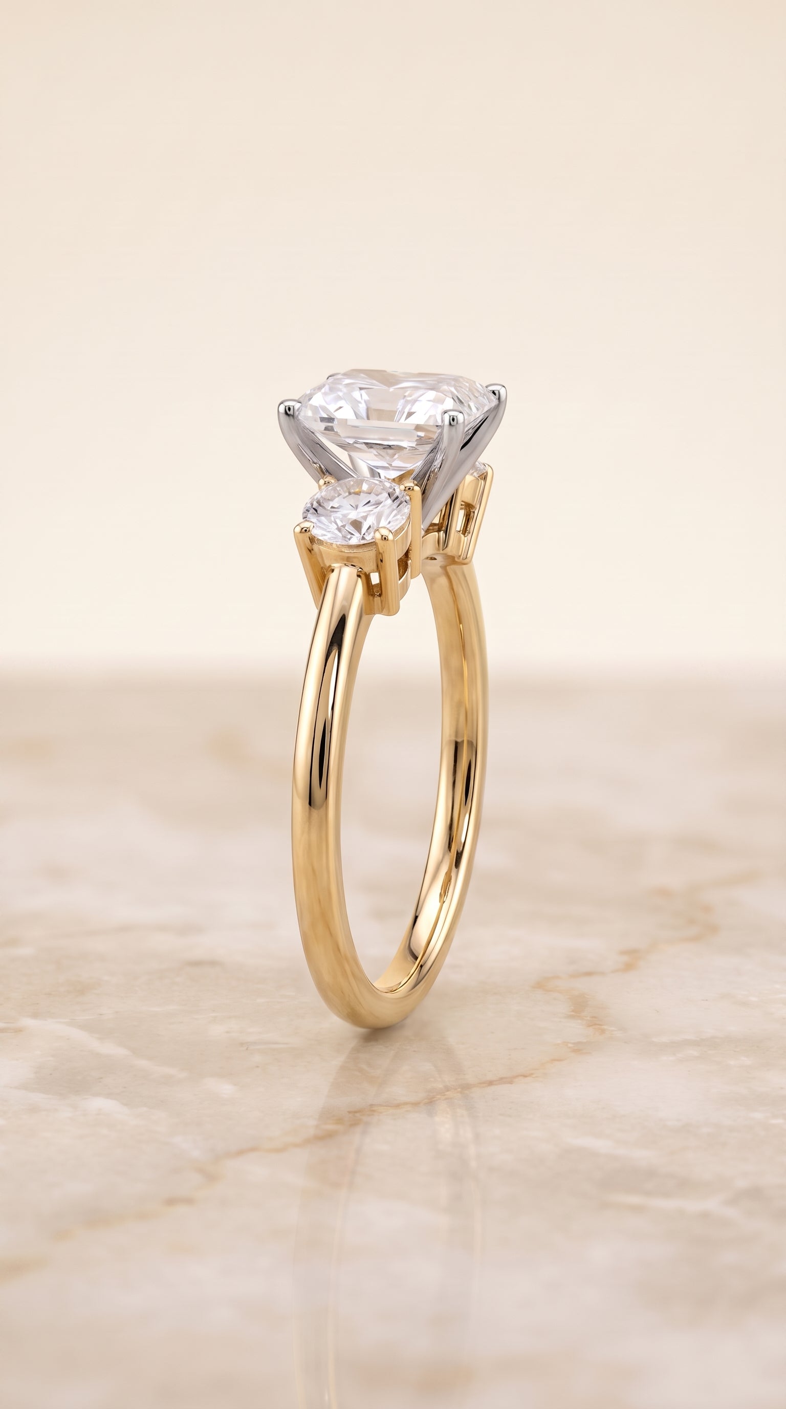 Classic Three Stone Cut styling on The Anita radiant engagement ring setting | RockHer