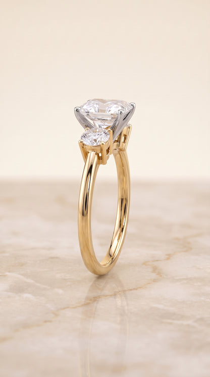 The Anita Classic Three Stone Radiant Cut Engagement Ring Setting in 18K Yellow Gold