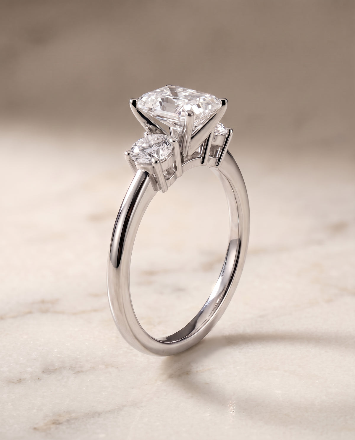 Classic Three Stone Cut styling on The Anita radiant engagement ring setting | RockHer