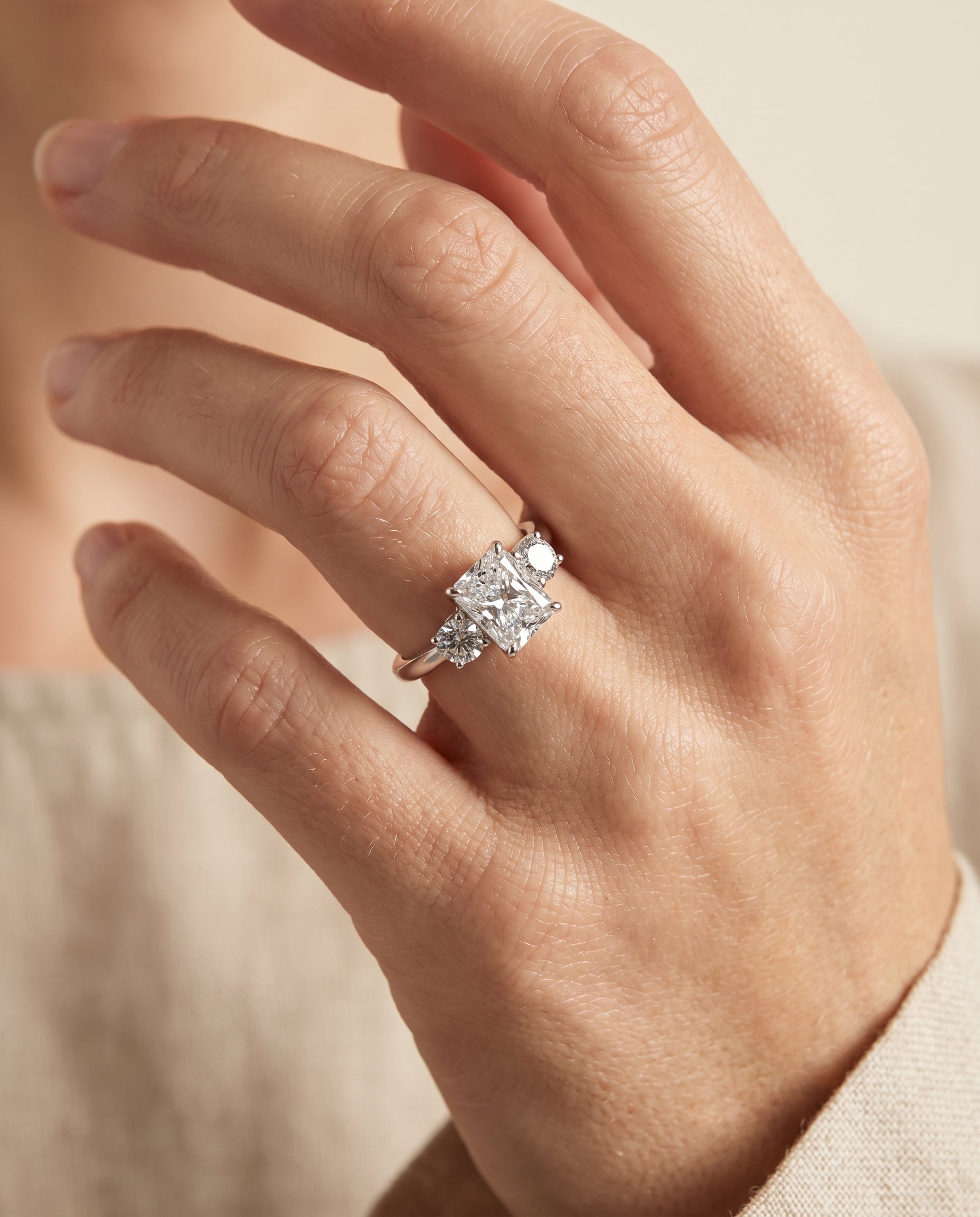 The Anita engagement ring setting in Platinum, classic three stone cut design | RockHer
