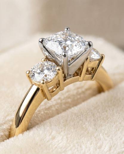 The Anita Classic Three Stone Cushion Cut Engagement Ring Setting in 18K Yellow Gold
