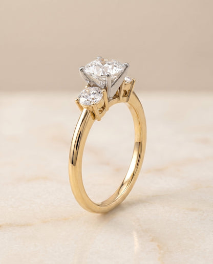 Anita Select Classic Three Stone Solitaire Round Lab Diamond Engagement Ring in 14K Yellow Gold, front view | RockHer
