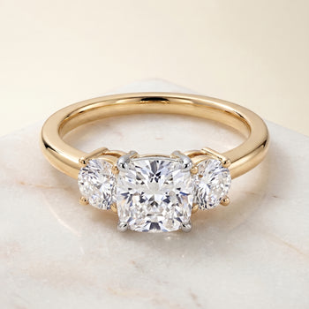 The Anita Classic Three Stone Cushion Cut Engagement Ring Setting in 18K Yellow Gold