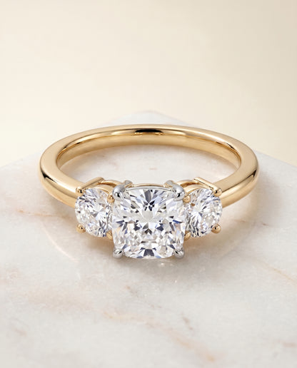 The Anita Classic Three Stone Cushion Cut Engagement Ring Setting in 18K Yellow Gold