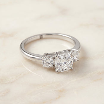 The Anita Classic Three Stone Cushion Cut Engagement Ring Setting in Platinum