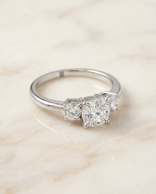 Anita Select Classic Three Stone Cushion Solitaire in Platinum – view 1