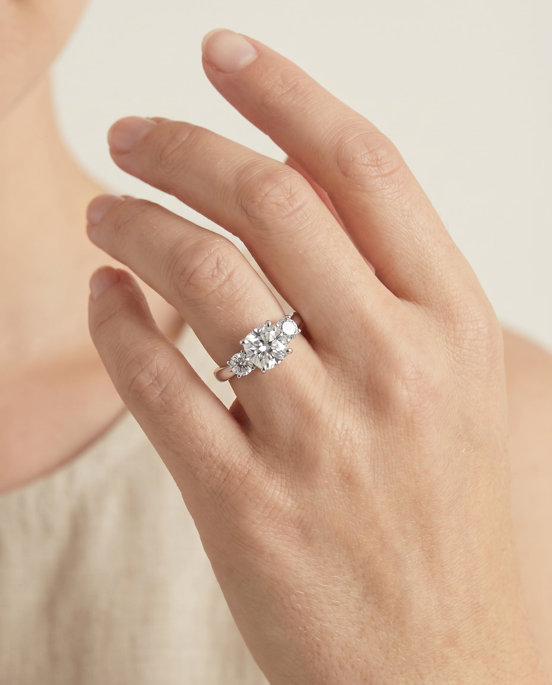 The Anita engagement ring setting in Platinum, classic three stone cut design | RockHer