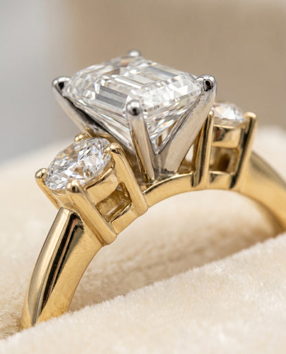 The Anita Classic Three Stone Emerald Cut Engagement Ring Setting in 18K Yellow Gold