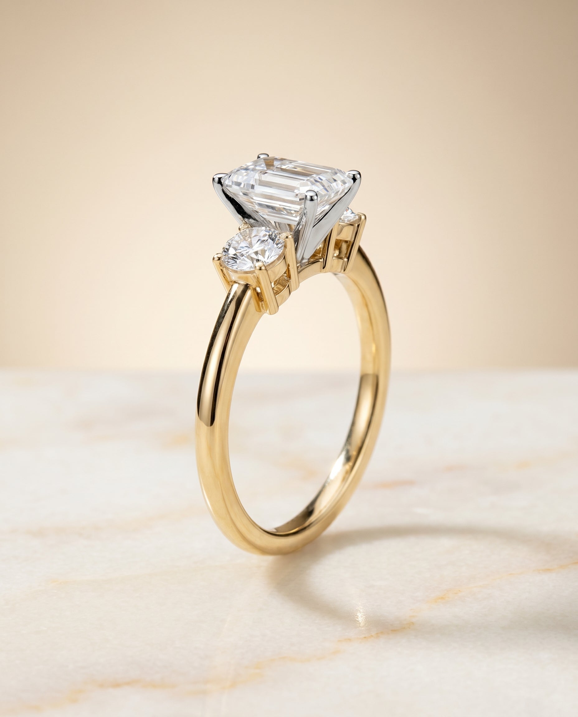 Classic Three Stone Cut styling on The Anita emerald engagement ring setting | RockHer