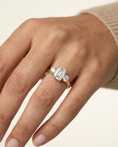 The Anita Classic Three Stone Emerald Cut Engagement Ring Setting in 18K Yellow Gold