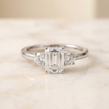 The Anita Classic Three Stone Emerald Cut Engagement Ring Setting in 18K White Gold