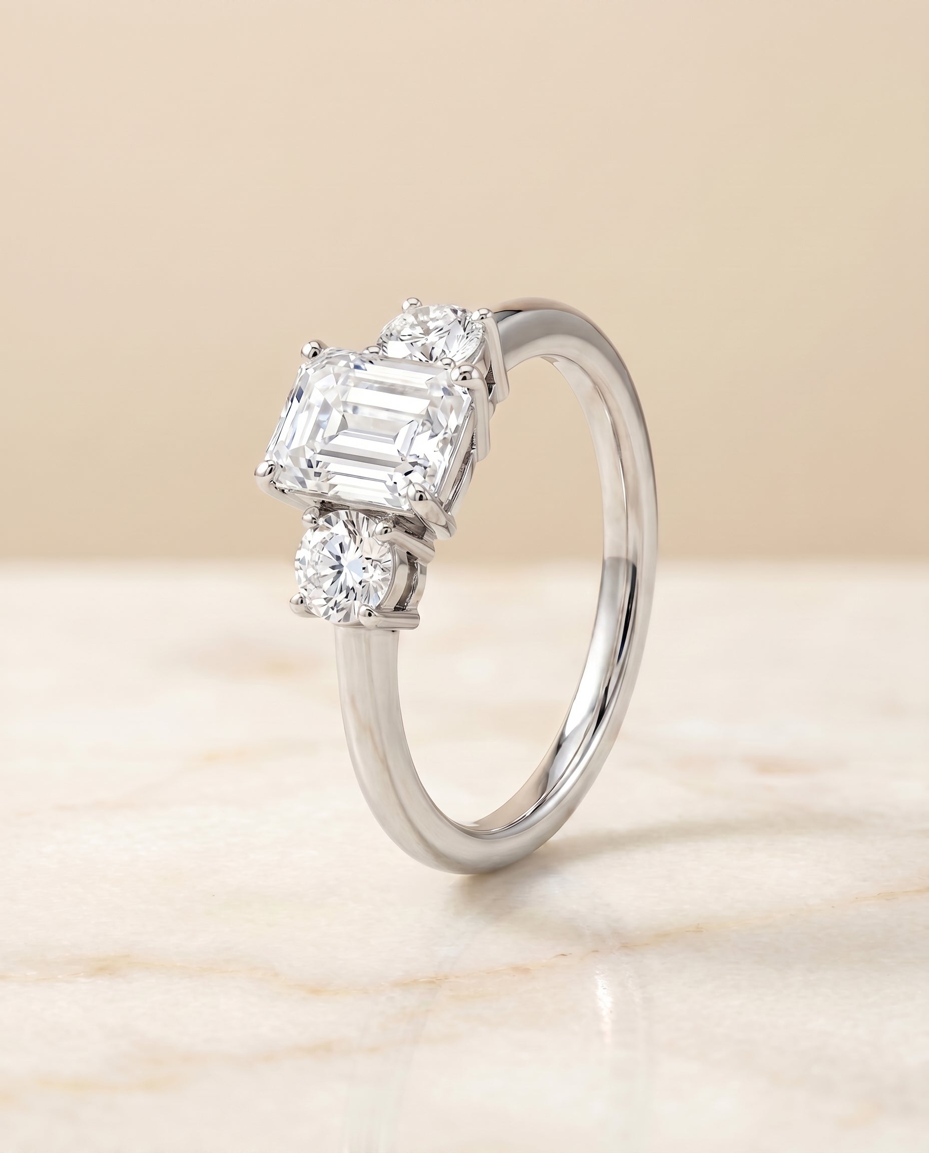 Classic Three Stone Cut styling on The Anita emerald engagement ring setting | RockHer
