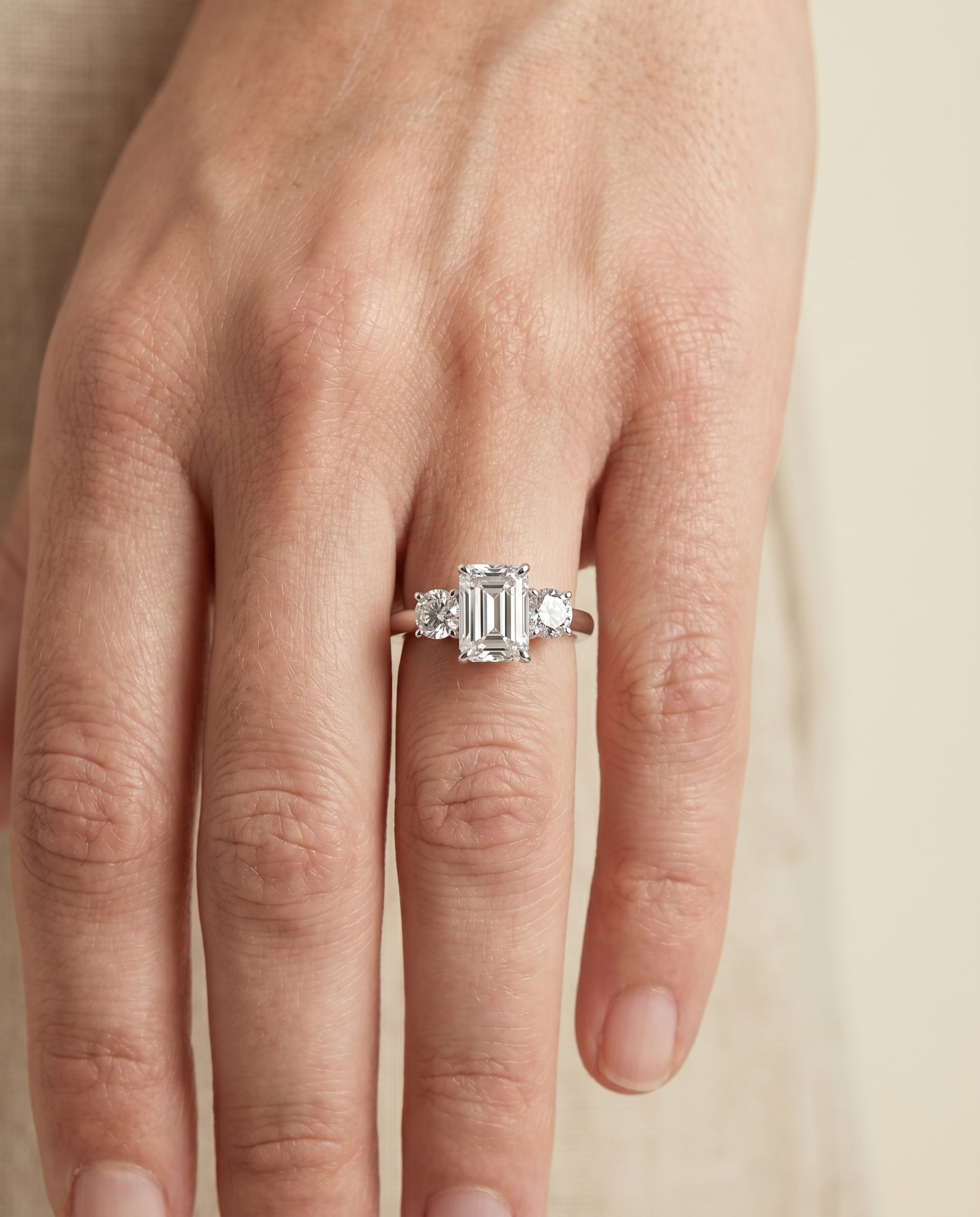 The Anita engagement ring setting in Platinum, classic three stone cut design | RockHer